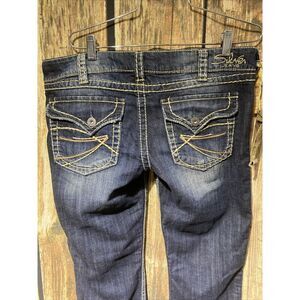 Women's Silver Capri Jeans Size 33 CROP CAPRIS low rise thick stitch